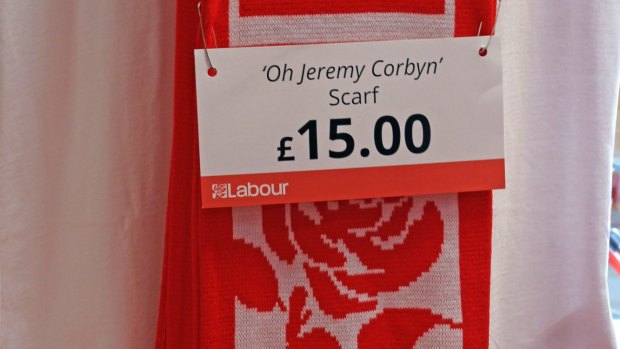 An 'Oh Jeremy Corbyn' scarf on sale at the 2017 Labour Party conference in Brighton.
