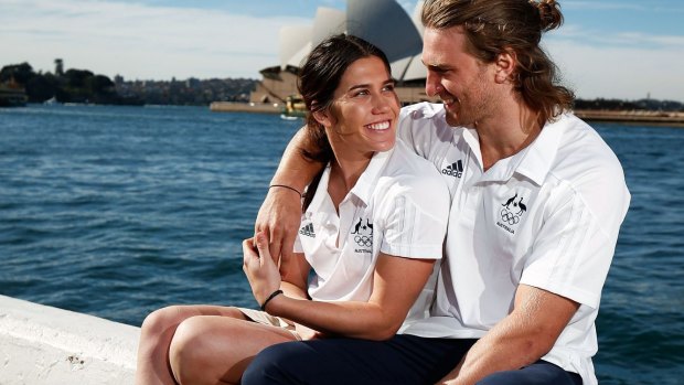 Talented couple: Sevens rugby duo Charlotte Caslick and Lewis Holland in Sydney on Thursday.