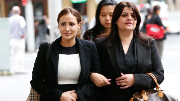 Sydney. John Maddison Courts. Rachelle Louise partner of Simon Gittany who was found guilty of murdering his fiance,  Lisa Harnum. Louise is pictured with one of Gittany sisters. Photo: Peter Rae Monday 4 May 2015.