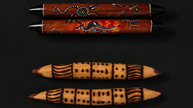 The top pair of clapsticks is made in indonesia; the authentic bottom pair is from Maruku Arts, NT; maruku.com.au.