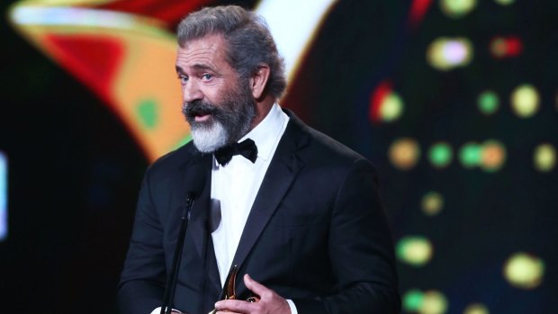 Mel Gibson wins the AACTA Award for best direction for Hacksaw Ridge during the 6th AACTA Awards in Sydney, Australia.