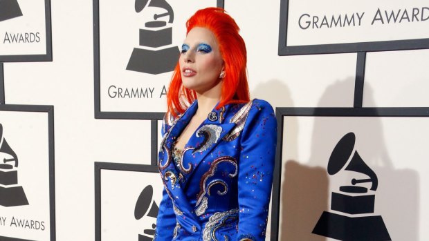 Red alert ... Lady Gaga arrives at the Grammys ceremony.