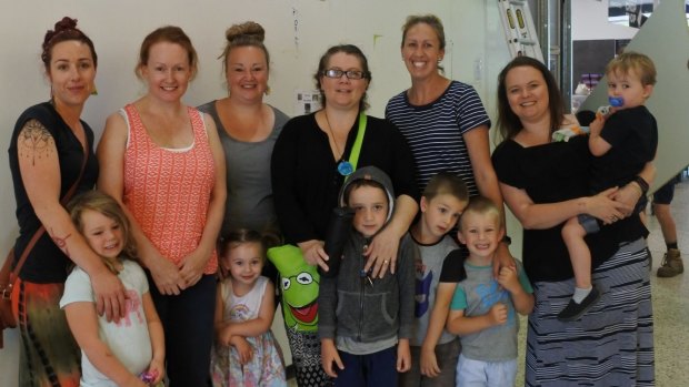 The mums putting a new lease of life into the old Wanniassa newsagency site (l-r) Frankie Jojo with daughter Tibby 5; Rebecca Turpie, Samantha Fooks and daughter Ivy, 3; Fiona Lester with son Eddie, 6; Sarah Higginbotham with sons Lachlan, 4; and Joshua, 3; and Amy Acheson with son Jack, 2.