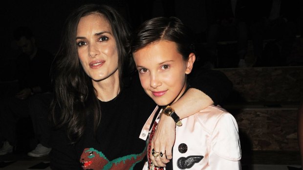 Winona Ryder and Millie Bobby Brown attends the Coach 1941 Women's Spring 2017 Show at Pier 76 on September 13, 2016 in New York City. 