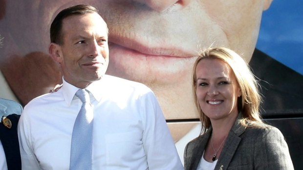 Liberal MP Fiona Scott campaigns with Tony Abbott in 2013.