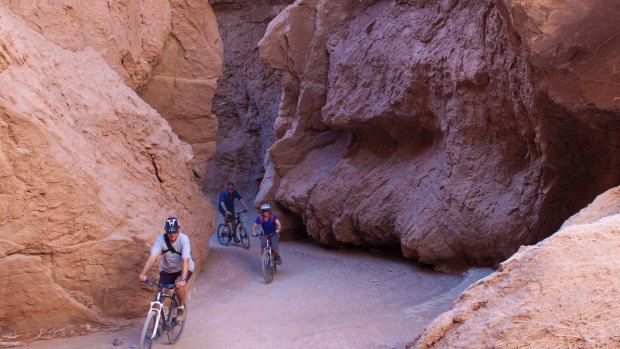There's little margin for error while mountain-biking through Devil's Throat gorge in Chile's Atacama Desert.