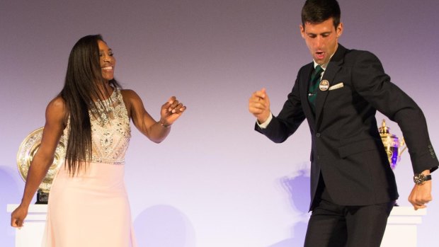 Bringing the dancing back: Serena Williams and Novak Djokovic at the Champions Dinner.