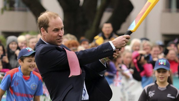 Prince William hits the ball during a cricket display in New Zealand last year. 