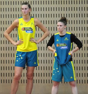Opals squad members Carley Mijovic and Natalie Hurst.