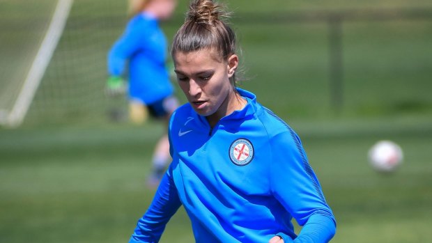 Steph Catley on the training pitch for City.