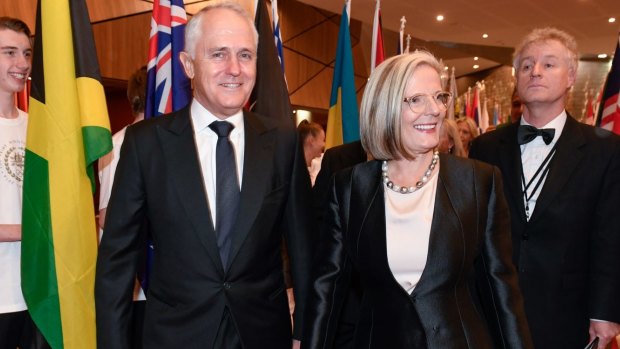 Ready for the mosh pit: PM Malcolm Turnbull arrives with wife Lucy at the Prime Minister's Olympic Dinner.