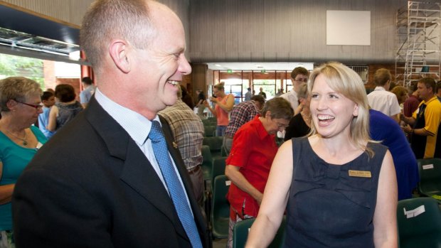 Campbell Newman and kate Jones cross paths at The Gap State School.