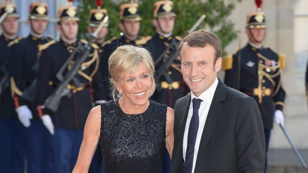 Emmanuel Macron and wife Brigitte Trogneux.