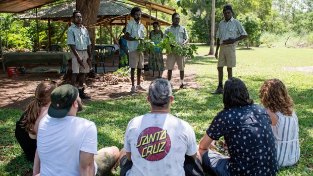 Visitors are welcomed to Bathurst Island with a ceremony.