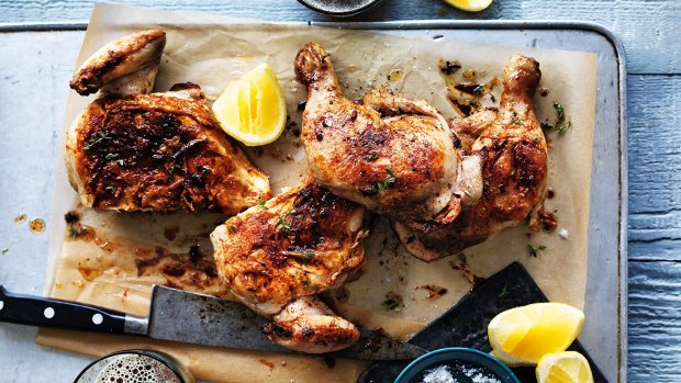Cook chicken under a brick for ultimate crispness.
