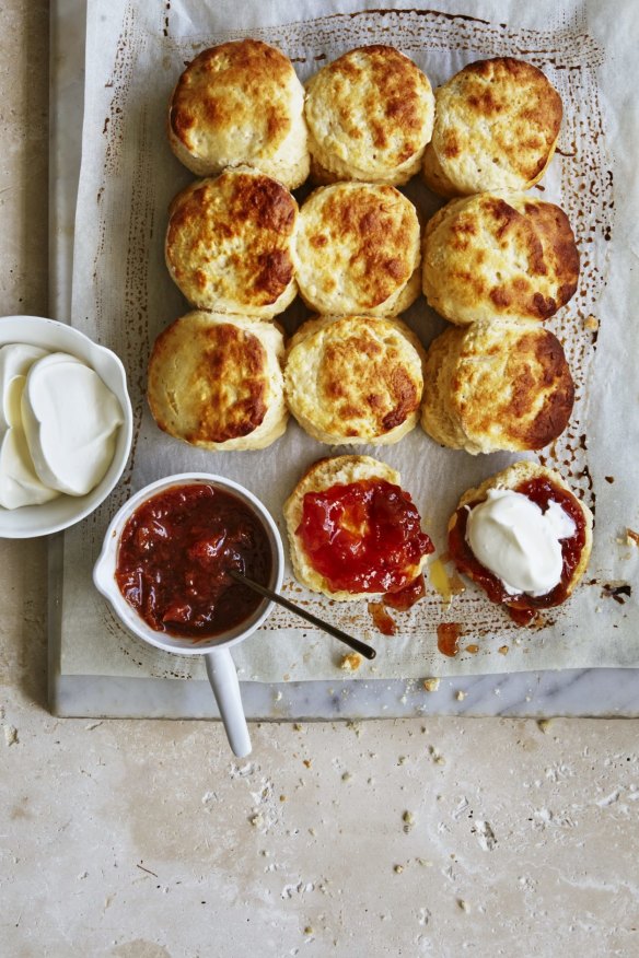 Buttermilk scones with jam and cream.