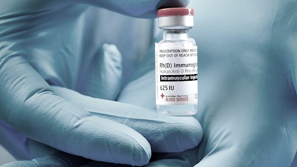 A vial of anti-D. Today, every Rh- woman in Australia receives the treatment at 28 and 34 weeks of pregnancy, and again post-natally.