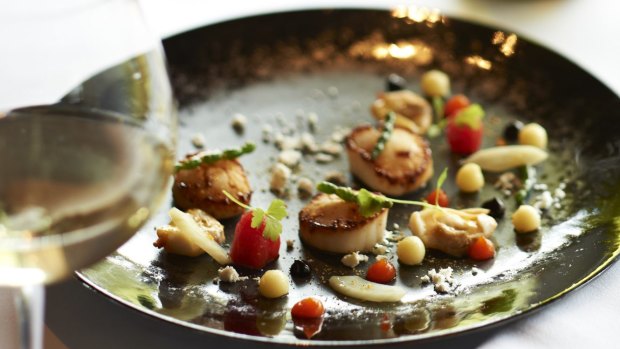 Seared scallops, surf clams, bouillabaisse flavours at Vasse Felix.