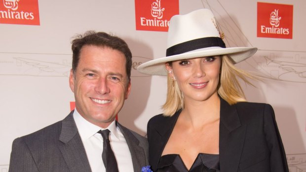 Karl Stefanovic and Jasmine Yarbrough at Emirates Marquee, Derby Day, 2017. 