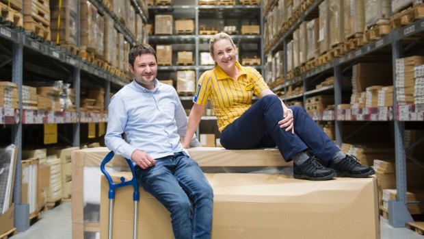 IKEA's Michael Donath and Charmaine Hick in the Canberra store, which is the first in the country to launch online shopping and home delivery.