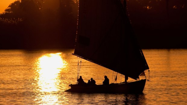 A felucca, a traditional Egyptian sail boat, on the Nile.