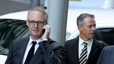 Herald journalists Sean Nicholls and Mark Kenny arrive at the Federal Court.