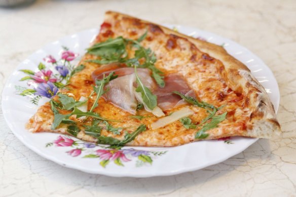 Prosciutto pizza at Slice Shop Pizza in Footscray. 