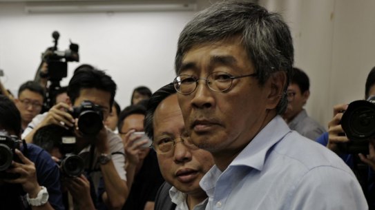 Freed Hong Kong bookseller Lam Wing-kee at a news conference in Hong Kong.