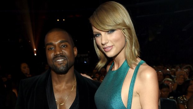Kanye West and Taylor Swift in happier times at the 2015 Grammys.