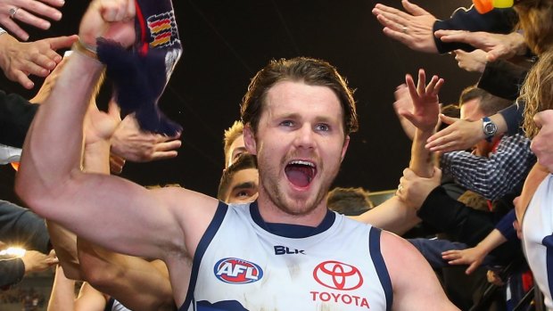 The Crows' Patrick Dangerfield celebrates a win.