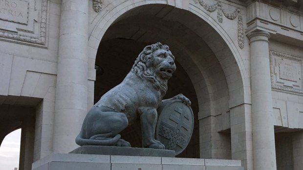 The lion at the Menin Gate in Ypres, Belgium in September.
