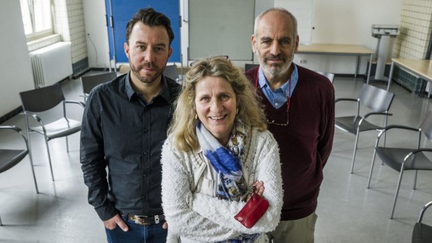 Dr Alex Wodak, right, and Matt Noffs, pictured here with The Schielestrasse centre's Gabi Becker, have embarked on a research mission to Europe where Switzerland and Germany have started a harm reduction revolution.