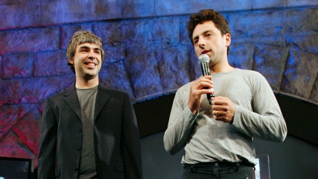 Google founders Larry Page (left), and Sergey Brin. Google will face a vote from shareholders at this week's annual general meeting asking for greater transparency and action on fake news. 