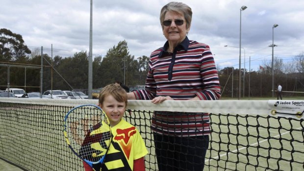 Dorothy Simm, 77, and Zachary Thomas, 4, at the Weston Creek Tennis Club's Tennis Carnivale.