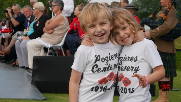 Local children and Australians attend Pozieres service on Friday.