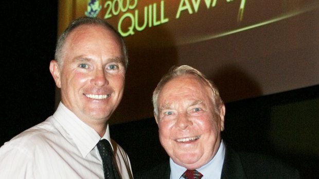 Michael Gordon with his father Harry at the 2005 Quill Awards, where he won the Graham Perkin Award for Australian Journalist of the Year. 