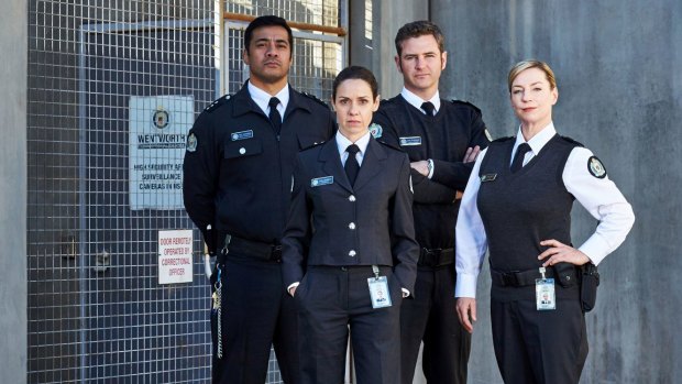 ***DO NOT PUBLISH BEFORE JUNE 14, 2018*** Pics for Green Guide, inside print images. CAPTION: Wentworth season 6:?Robbie Magasiva, Kate Atkinson, Bernard Curry and Jacquie Brennan