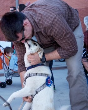 Eric Yarger is reunited in the US in 2014 with  Snickle Fritz. A US charity, Puppy Rescue Mission, fundraised to cover the cost of getting the dog out of Afghanistan, which included an 800km taxi trip as well as plane rides.