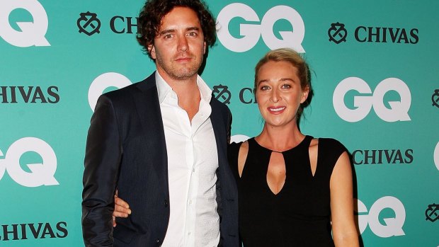 Show-stopping baby bump: Vincent Fantauzzo and Asher Keddie arrive for the GQ Men Of The Year Awards.
