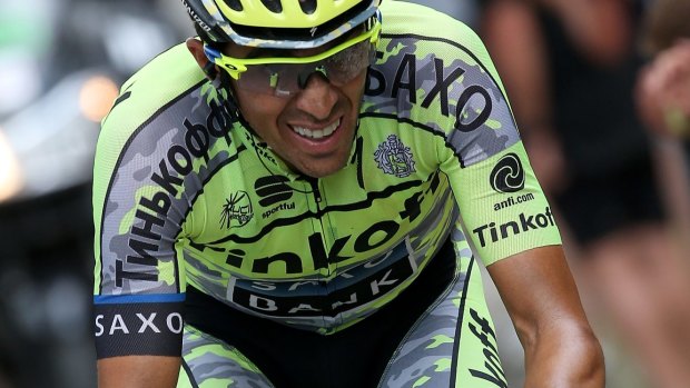 Falling back: Spanish rider Alberto Contador lost time on the yellow jersey.