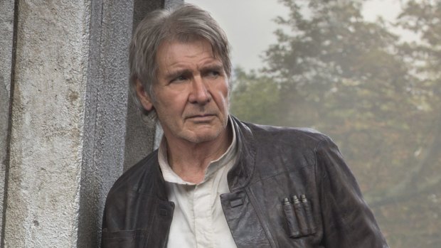 Almost crushed to death by a hydraulic door on the set of the Millennium Falcon ... Harrison Ford as Han Solo in <i>Star Wars: The Force Awakens</i>.