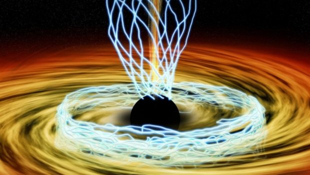 In this artist's conception, the black hole at the centre of our galaxy is surrounded by a hot disk of accreting material. 