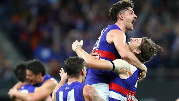 Bulldog joy after winning the prelim against GWS.