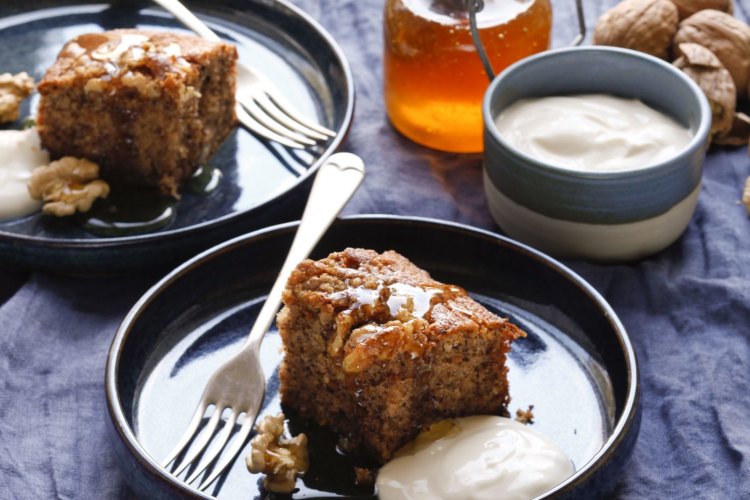 Greek walnut cake with honey yoghurt. 