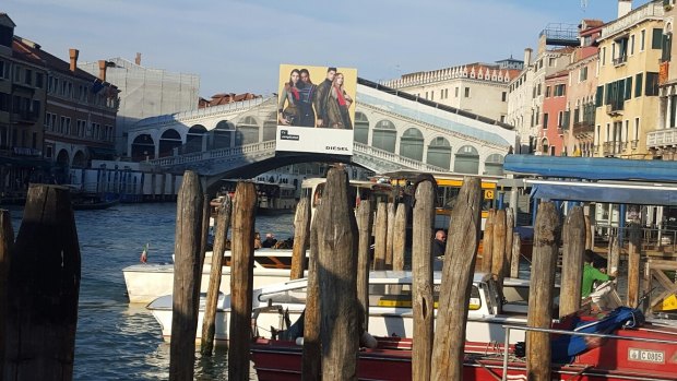 The Rialto Bridge in Venice undergoing a restoration.