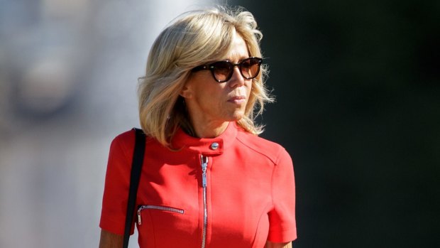 Brigitte Macron, France's first lady, walks through the Mirabell Gardens in Salzburg, Austria.