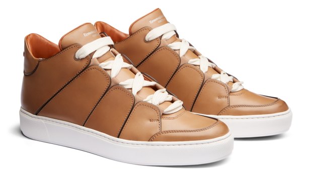 These high-top Ermengildo Zegna Tiziano sneakers in smooth calfskin have an extra-light white rubber sole.