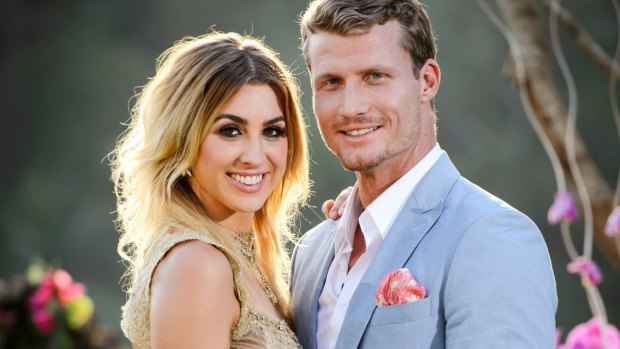 Alex Nation and Richie Strahan after Nation was named the winner of <i>The Bachelor.</i>