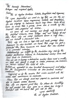 Copy of a letter written on behalf of 65 asylum seekers from Sri Lanka, Bangladesh and Myanmar to Ammesty International.
