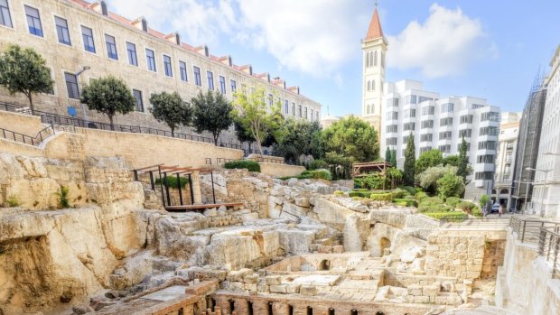 Archaeological ruins of the ancient Roman baths in downtown Beirut.